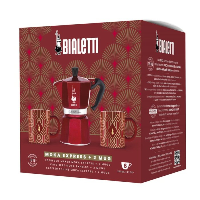 Zestaw Bialetti Deco Glamour Moka Express Tz Czerwona Kubki