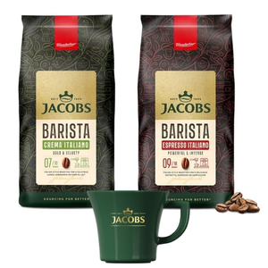 ZESTAW  Kawa ziarnista Jacobs Barista Editions Espresso Italiano 1kg + Jacobs Barista Editions Crema Italiano 1kg + filiżanka do kawy - opinie w konesso.pl