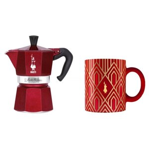 Zestaw Bialetti Deco Glamour - Moka Express 3tz Czerwona + Kubek - opinie w konesso.pl