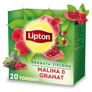 Herbata zielona aromatyzowana Lipton Malina i Granat 20x1,4g - opinie w konesso.pl