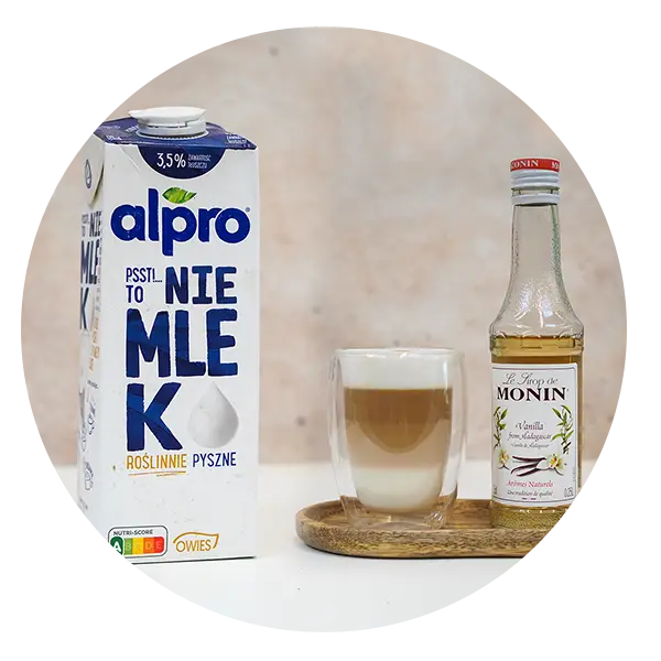 Mleko Alpro oraz syrop Monin