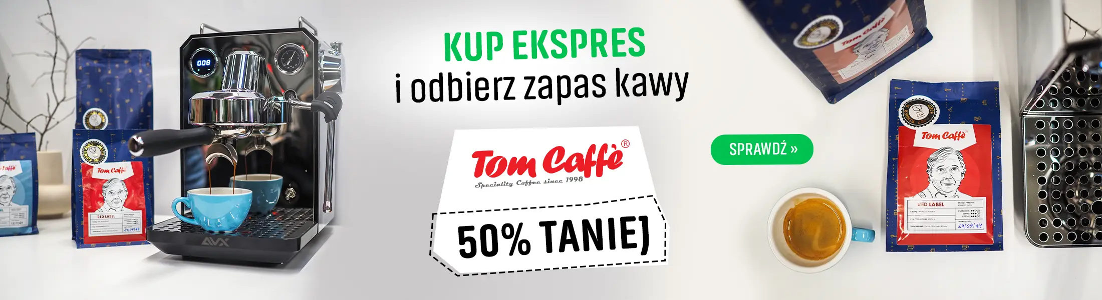 Kup ekspres i odbierz kawy Tom Caffe za pół ceny