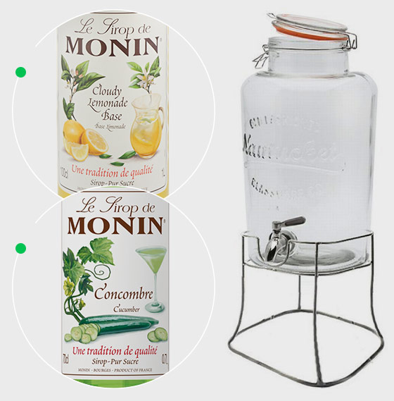 Monin Cloude Lemonade Base Monin 1l, Syrop Ogórek Monin 0,7 l + słój Monin