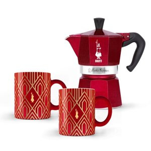 Zestaw Bialetti Deco Glamour - Moka Express 6tz Czerwona + 2 Kubki - NIEDOSTĘPNY - opinie w konesso.pl