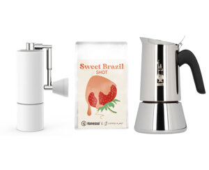 ZESTAW - Kawiarka Bialetti New Venus 6TZ + Timemore Chestnut C2 FOLD White + kawa ziarnista COFFEE PLANT 250g