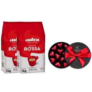 ZESTAW - Kawa ziarnista Lavazza Qualita Rossa 2x1kg + serduszka karmelowe Karmello 