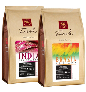 ZESTAW - Kawa ziarnista MK Fresh India Plantation 1kg + kawa ziarnista MK Fresh Brazil Mogiana 1kg